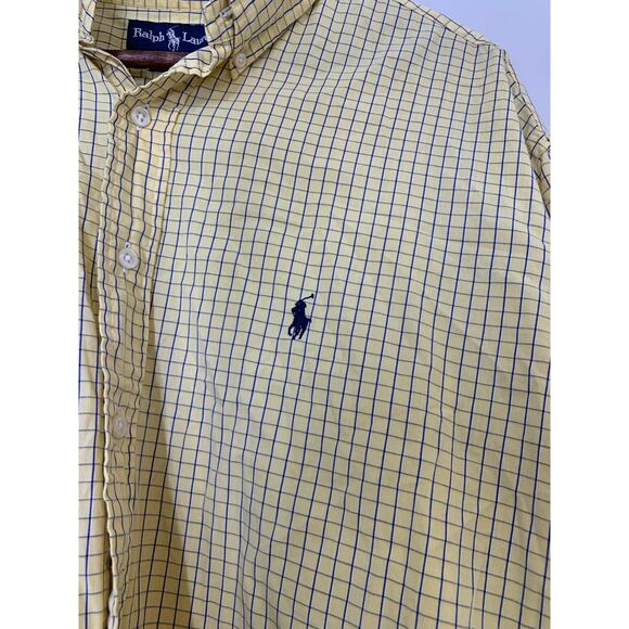Ralph Lauren Yellow Blue Plaid Button Down Shirt Mens Sz 17.5 34/35 Yarmouth - Picture 3 of 9